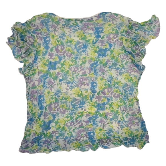AML Women's Blue Floral V-Neck Ruffle Sleeve Top Size XL - Picture 8 of 10